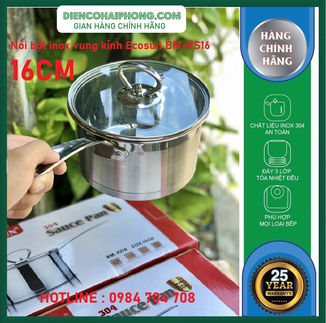 Nồi bột inox vung kính Ecosun BM-PS16 16CM