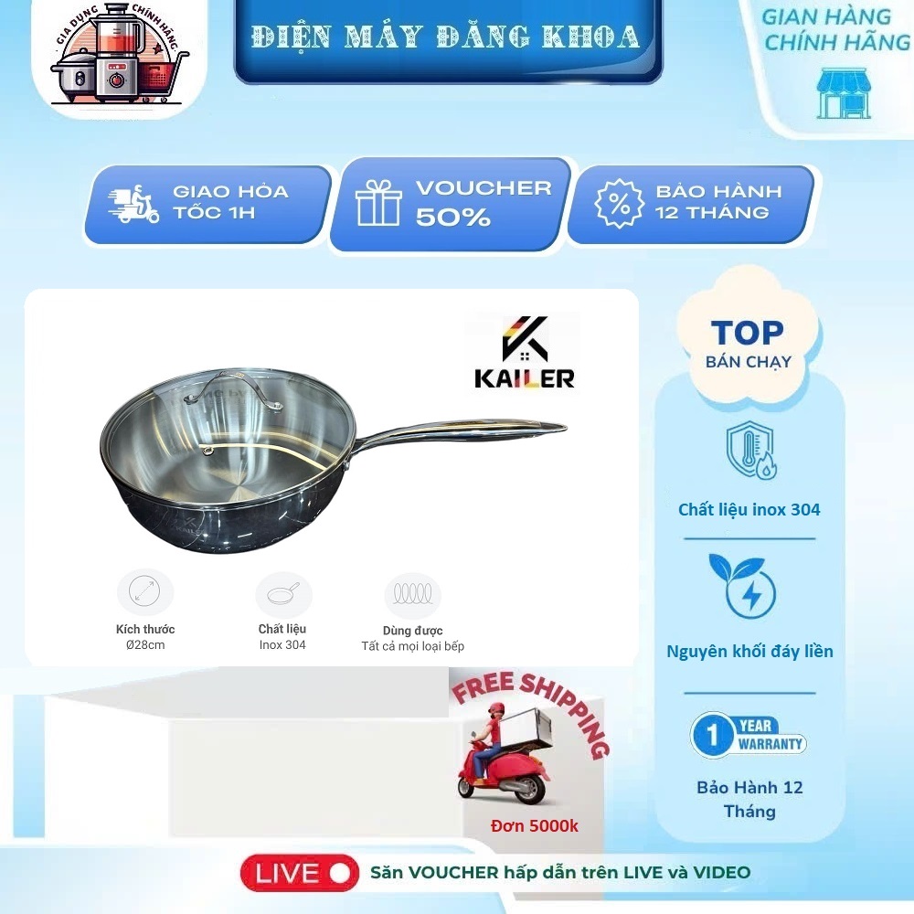 Chảo inox liền khối Kailer KL-8228 28cm
