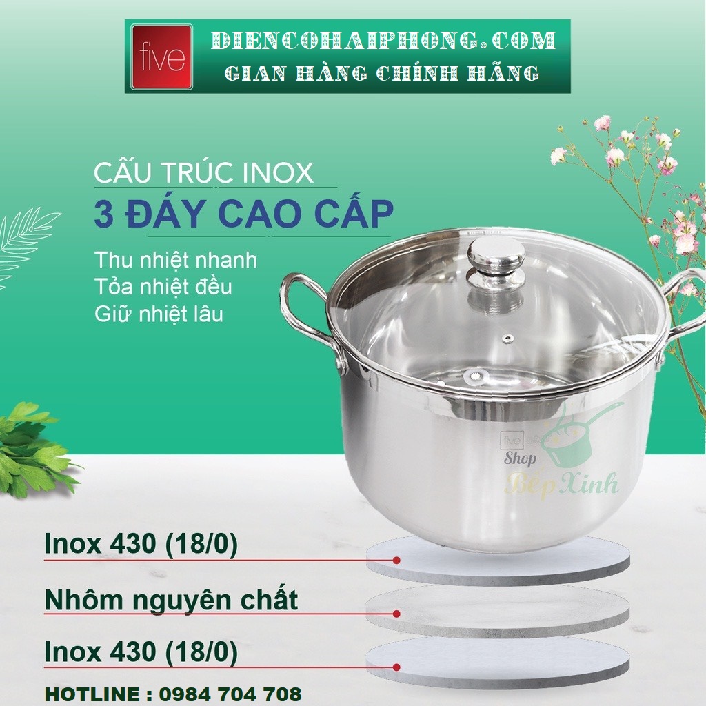 Nồi Inox 28cm Fivestar NẮP KÍNH