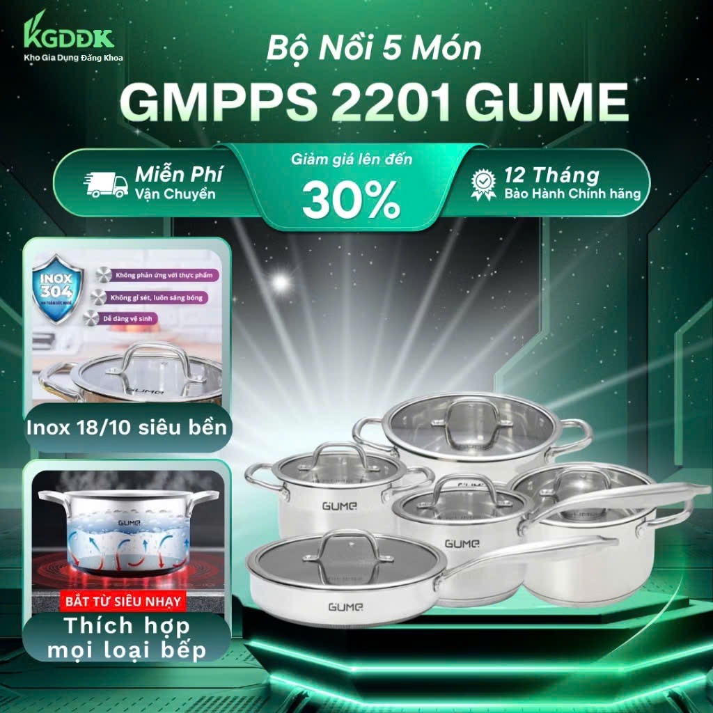Bộ nồi chảo Gume GMPPS 2201 Hàn Quốc cao cấp 5 món