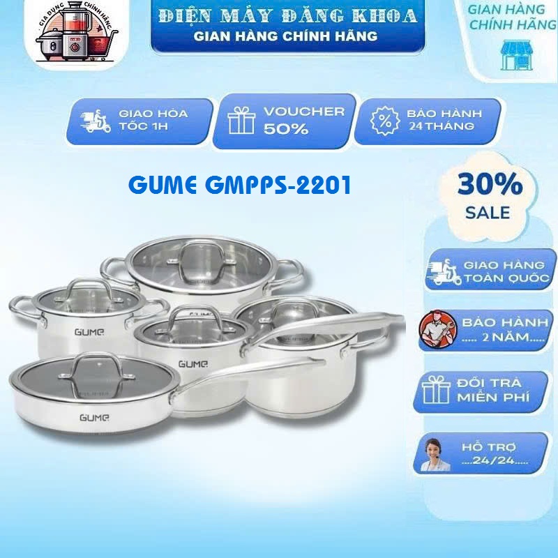Bộ nồi chảo inox Gume Hàn Quốc cao cấp 5 món
