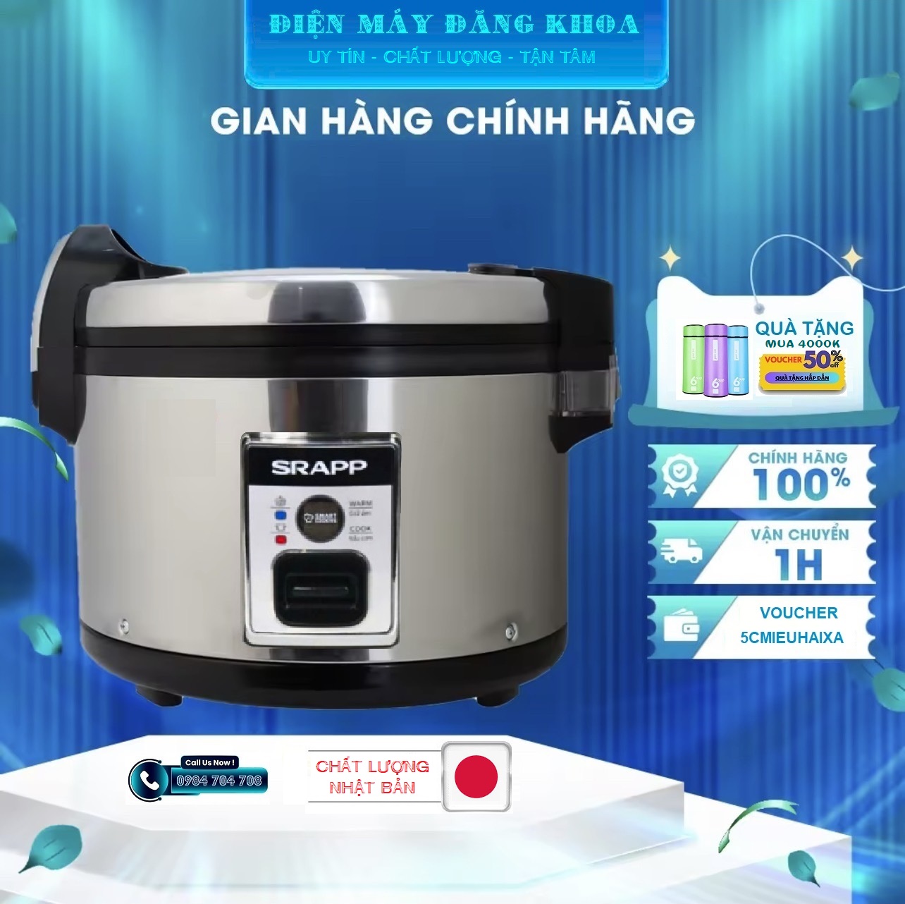 Nồi Cơm Điện Công Nghiệp Nắp Liền SRAPP 8 lít nấu 6kg gạo