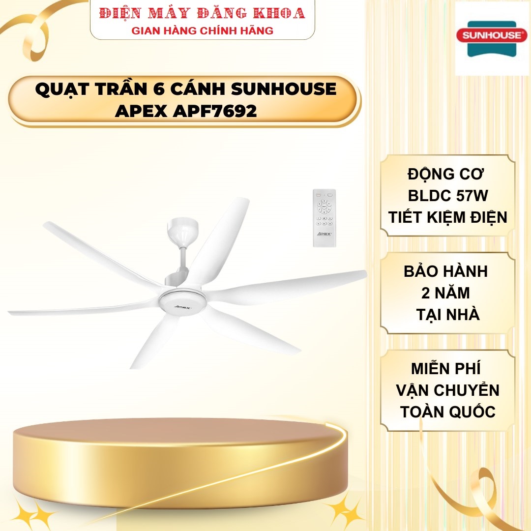 Quạt trần Sunhouse Apex APF7692 6 cánh không đèn