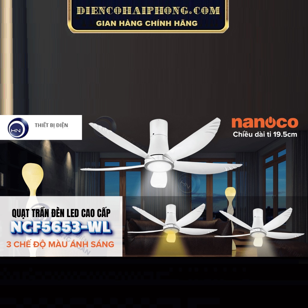 Quạt trần 5 cánh Nanoco NCF5653-WL