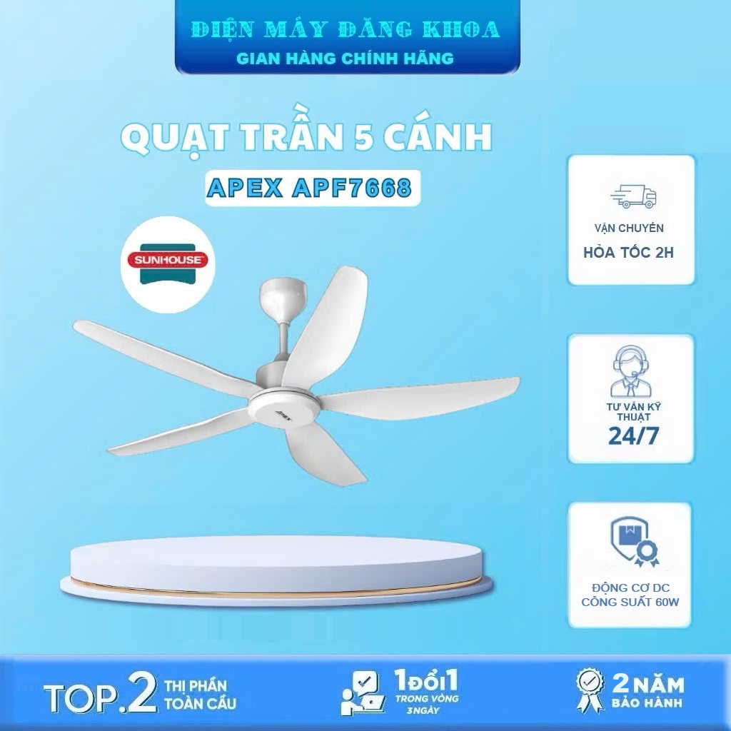 Quạt trần Sunhouse Apex 5 cánh APF7668W không đèn