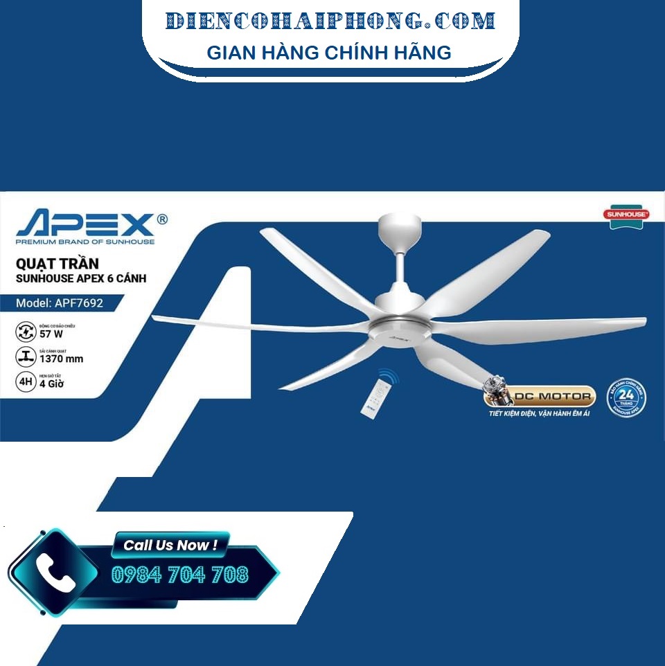Quạt trần Sunhouse Apex APF7692 6 cánh không đèn