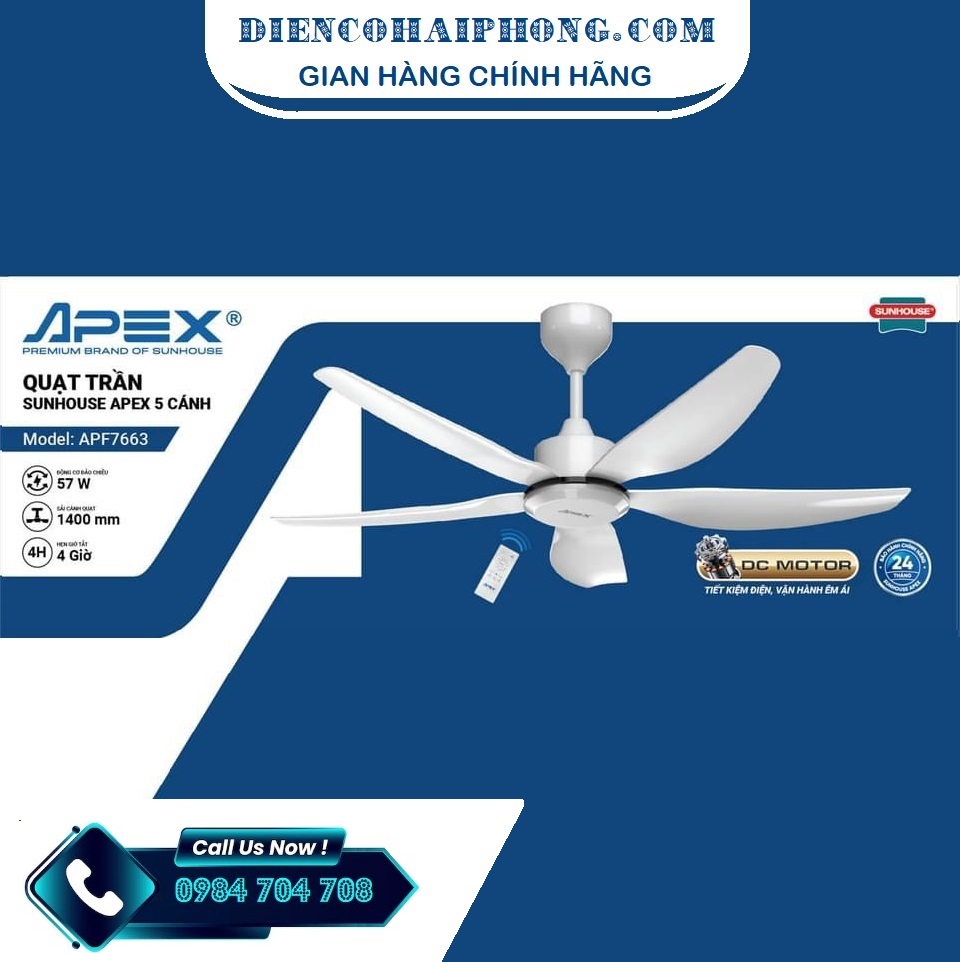 Quạt trần Sunhouse Apex 5 cánh APF7663 không đèn