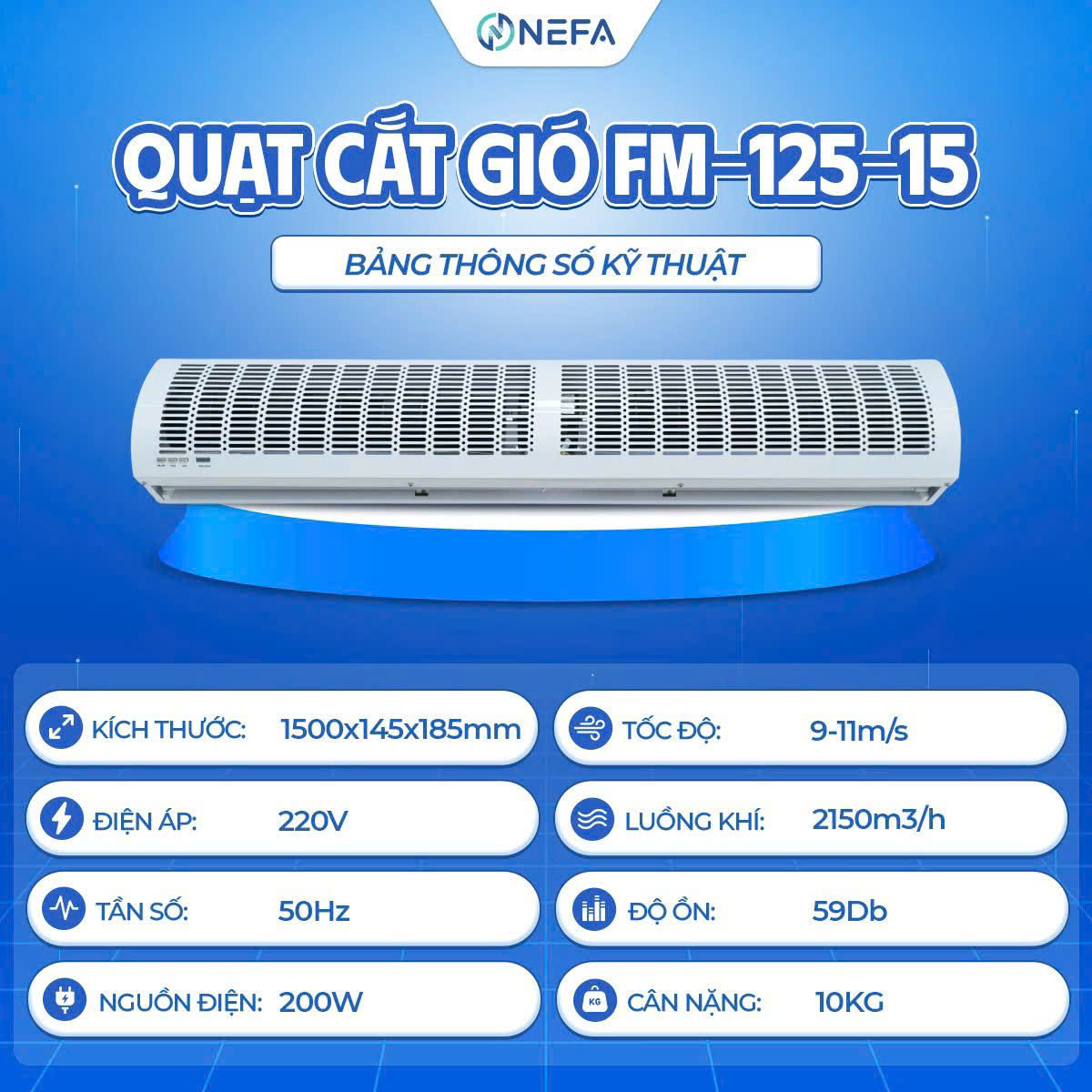 Quạt cắt gió NEFA Cooling FM-125-15 dài 1m5