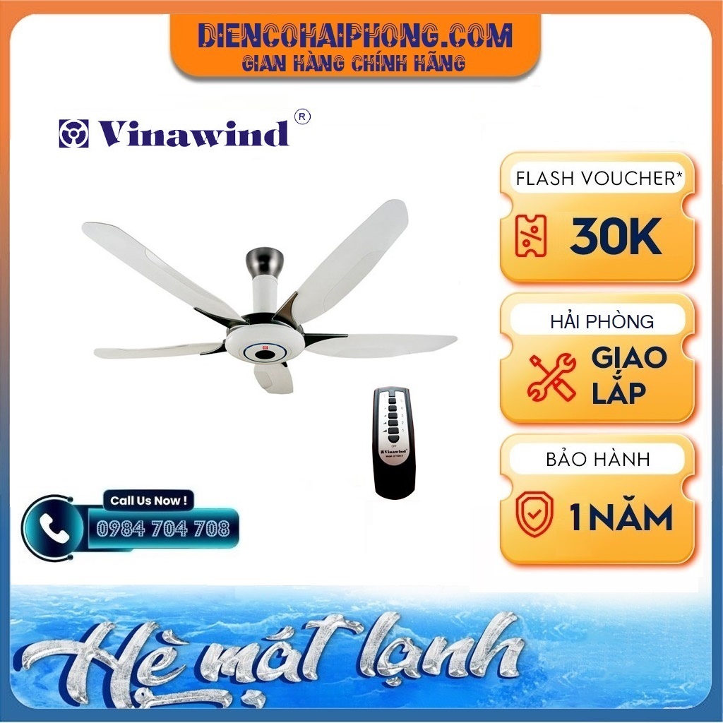 Quạt trần điện cơ Thống Nhất Vinawind QT1500X (5 cánh, có điều khiển từ xa)