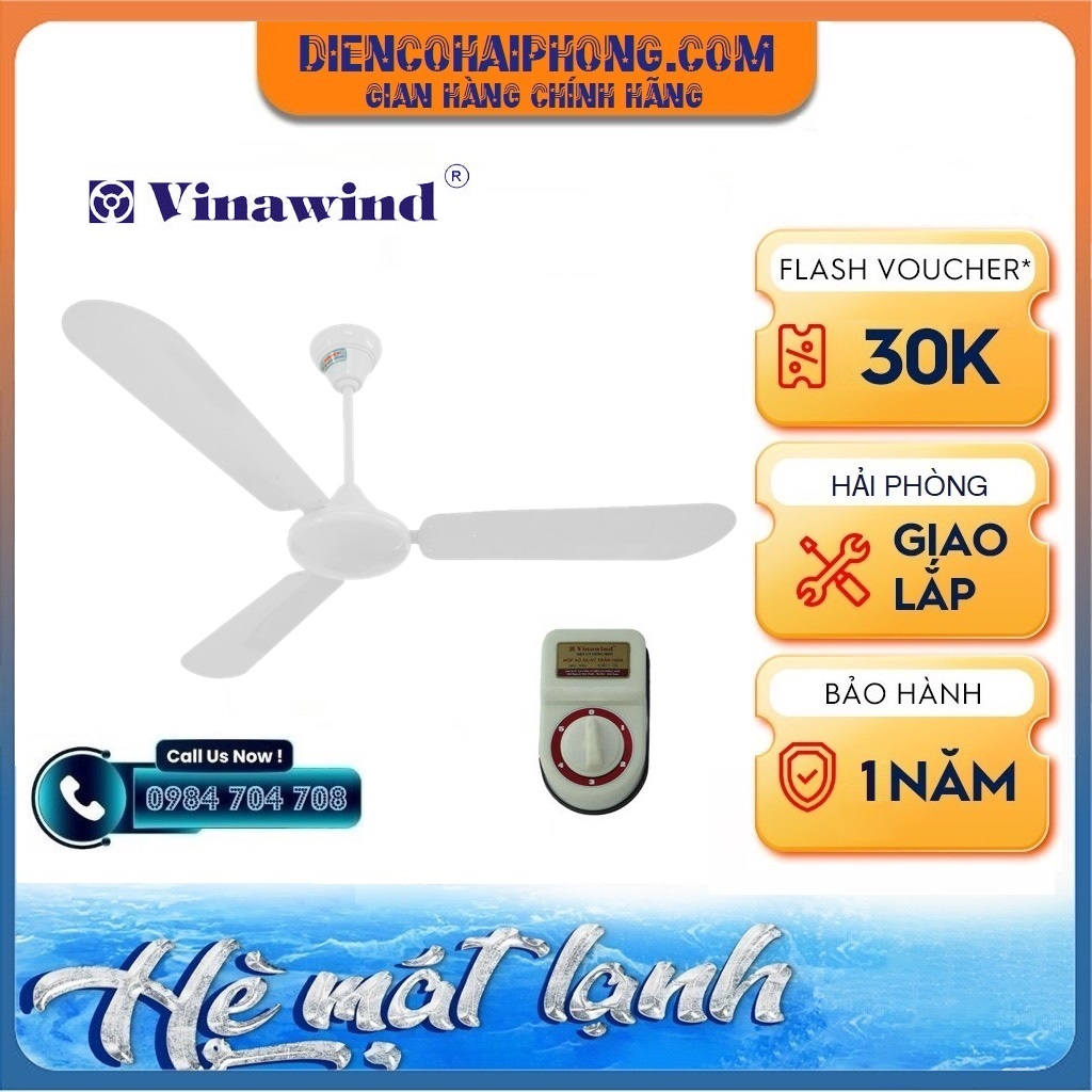 Quạt trần Vinawind QT-1400N 3 cánh nhôm, hộp số