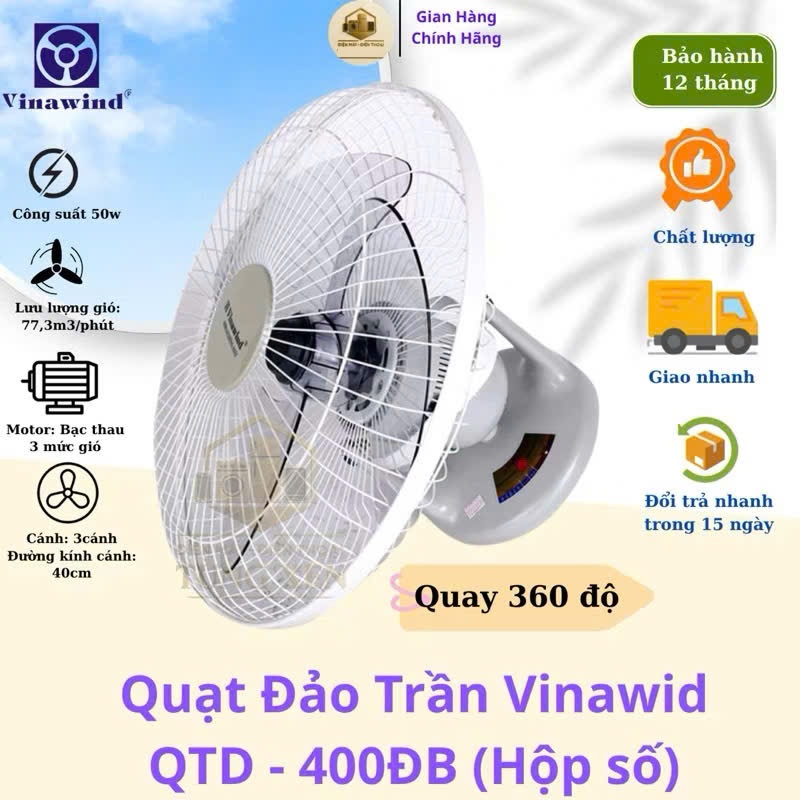 Quạt treo trần đảo điện cơ thống nhất vinawind QTĐ400 ĐB ( hộp số )