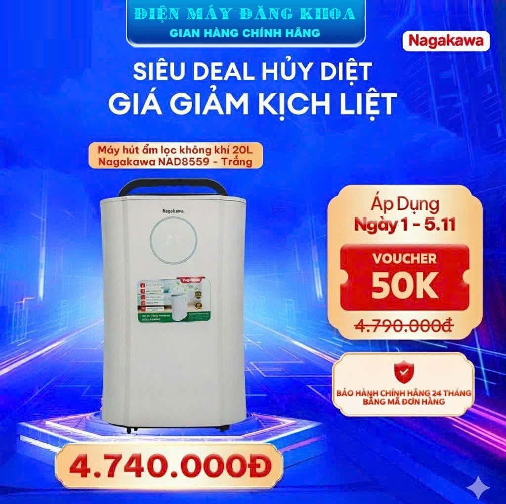 Máy hút ẩm lọc không khí 20L Nagakawa NAD8559