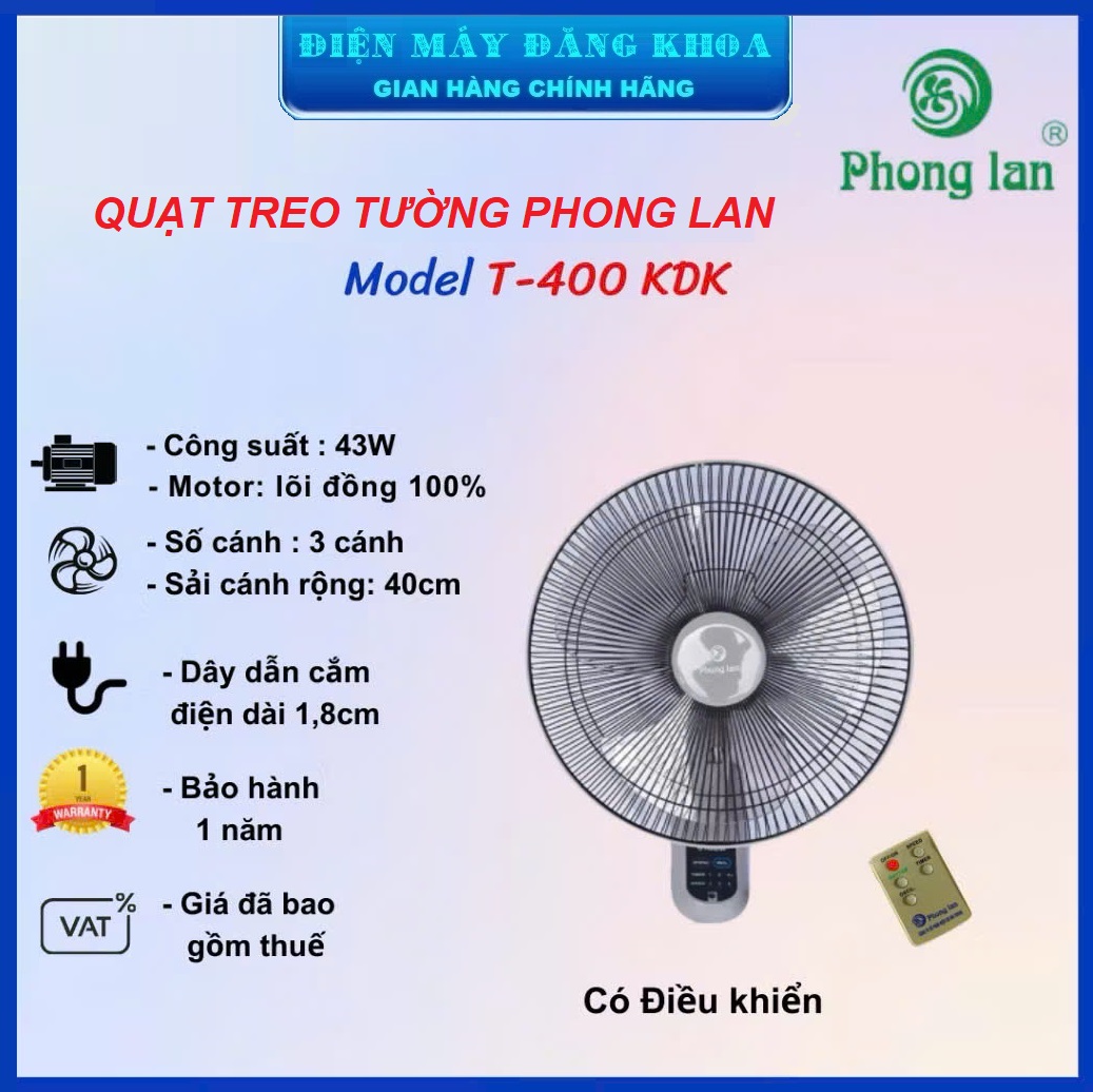 Quạt treo khiển phong lan T400-KDK