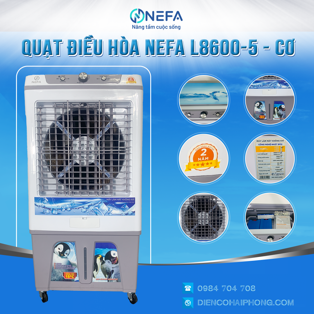 Quạt điều hòa hơi nước Nefa L8600-5 180W 80L