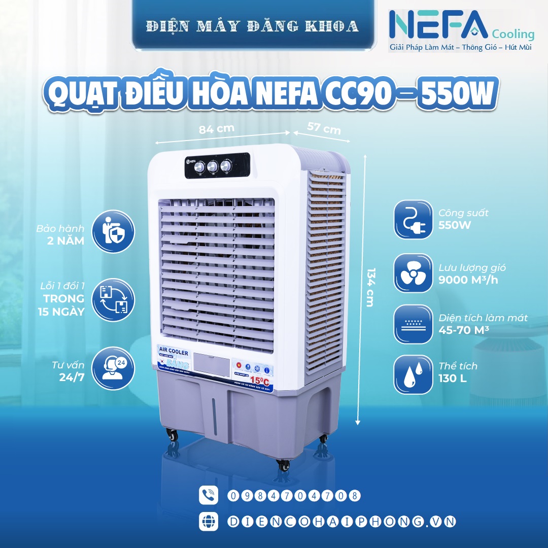 Quạt điều hòa hơi nước Nefa CC90 550w 130L