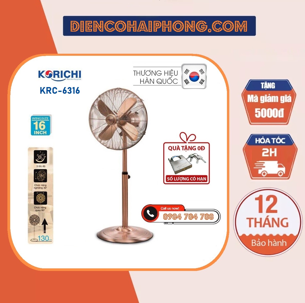 Quạt cây KORICHI KRC-6316 ( tặng khóa )