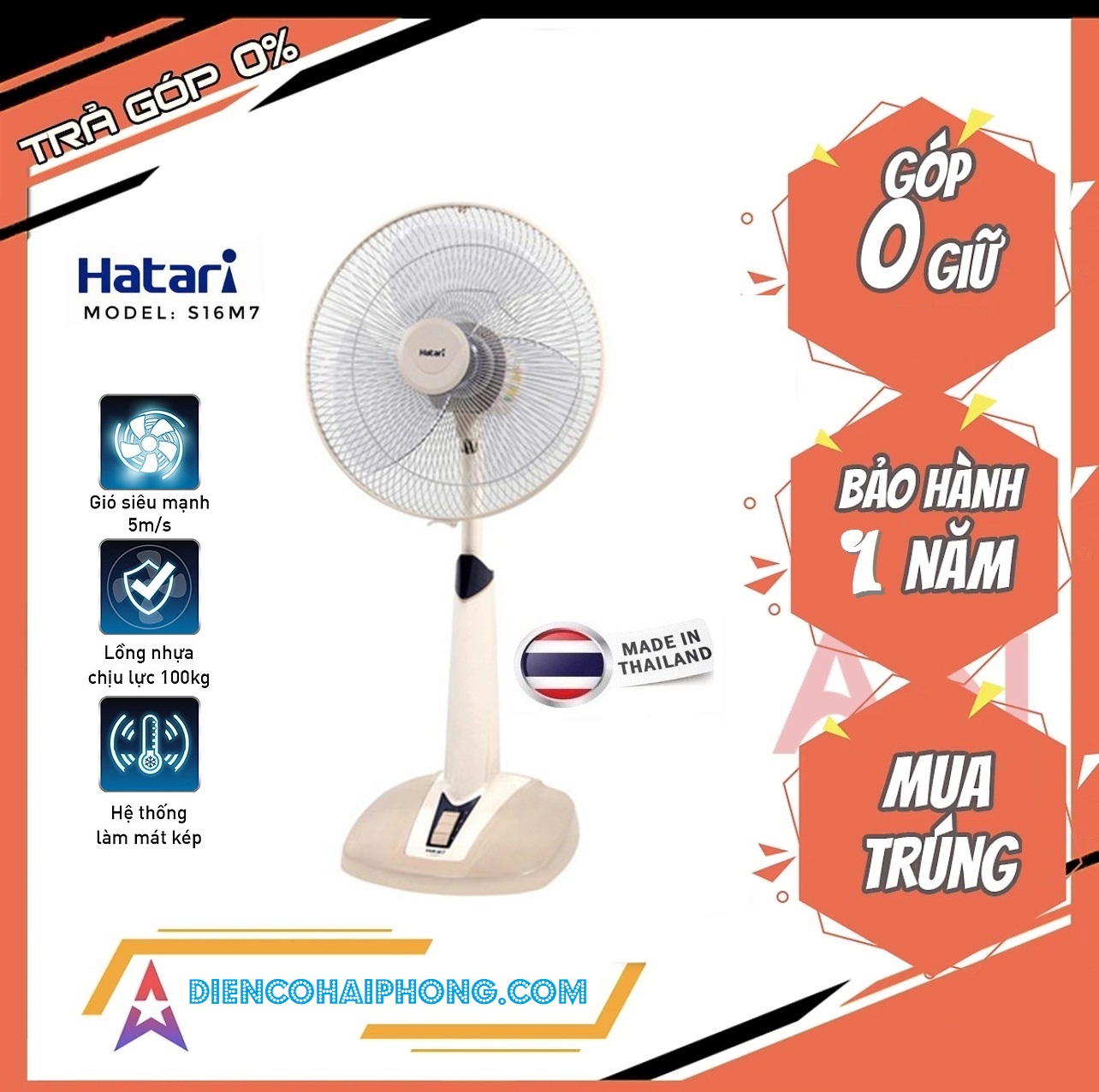 Quạt lửng Thái Lan Hatari HT-S16M7