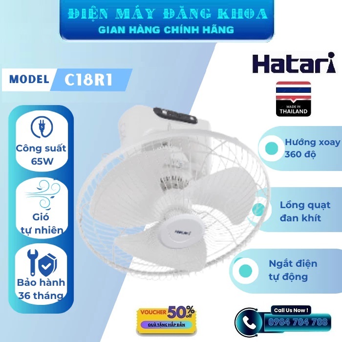Quạt đảo trần Hatari HT-C16R1 điều khiển Thái