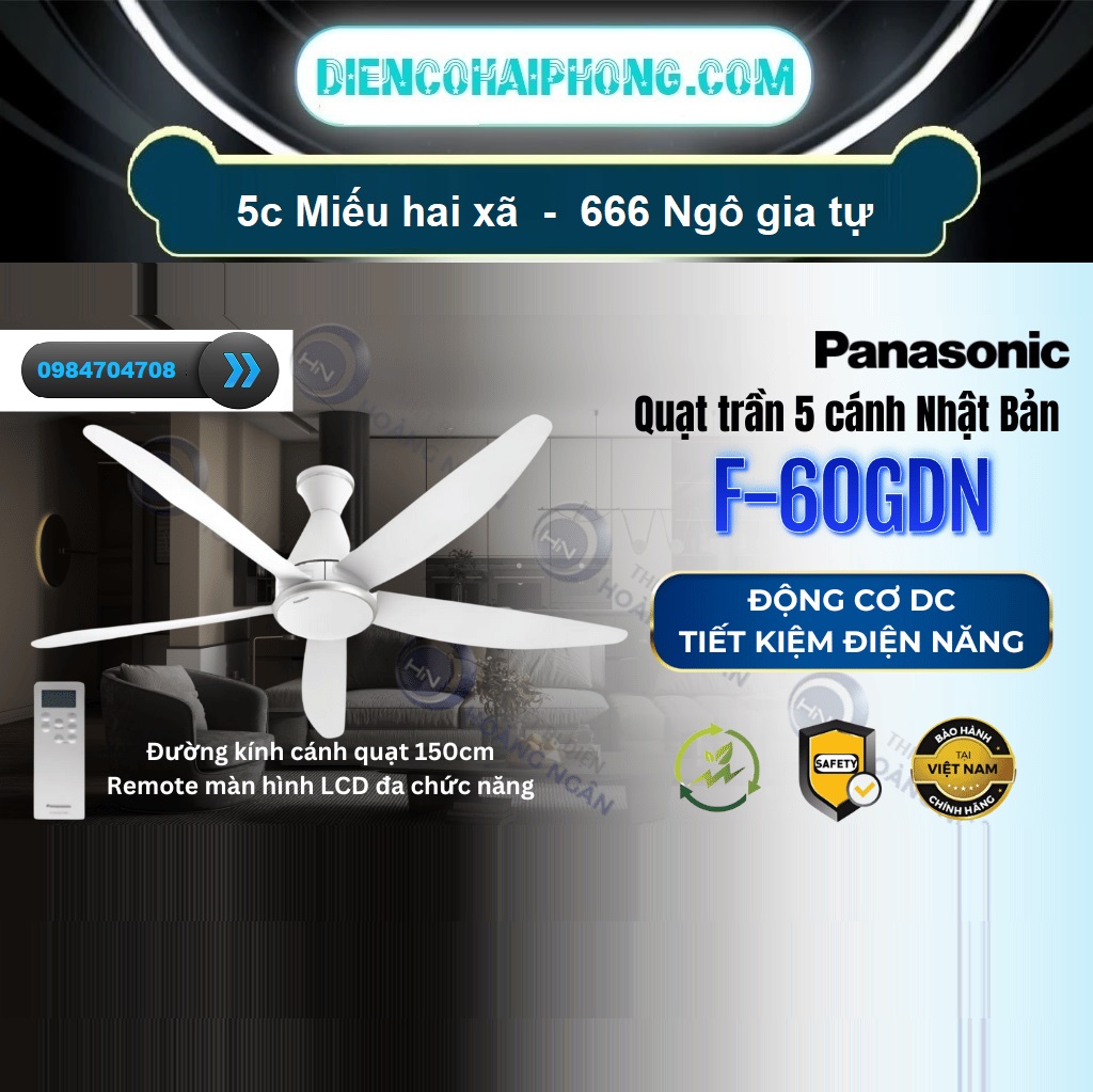 Quạt Trần Panasonic 5 cánh F-60GDN-S ti 21.2cm