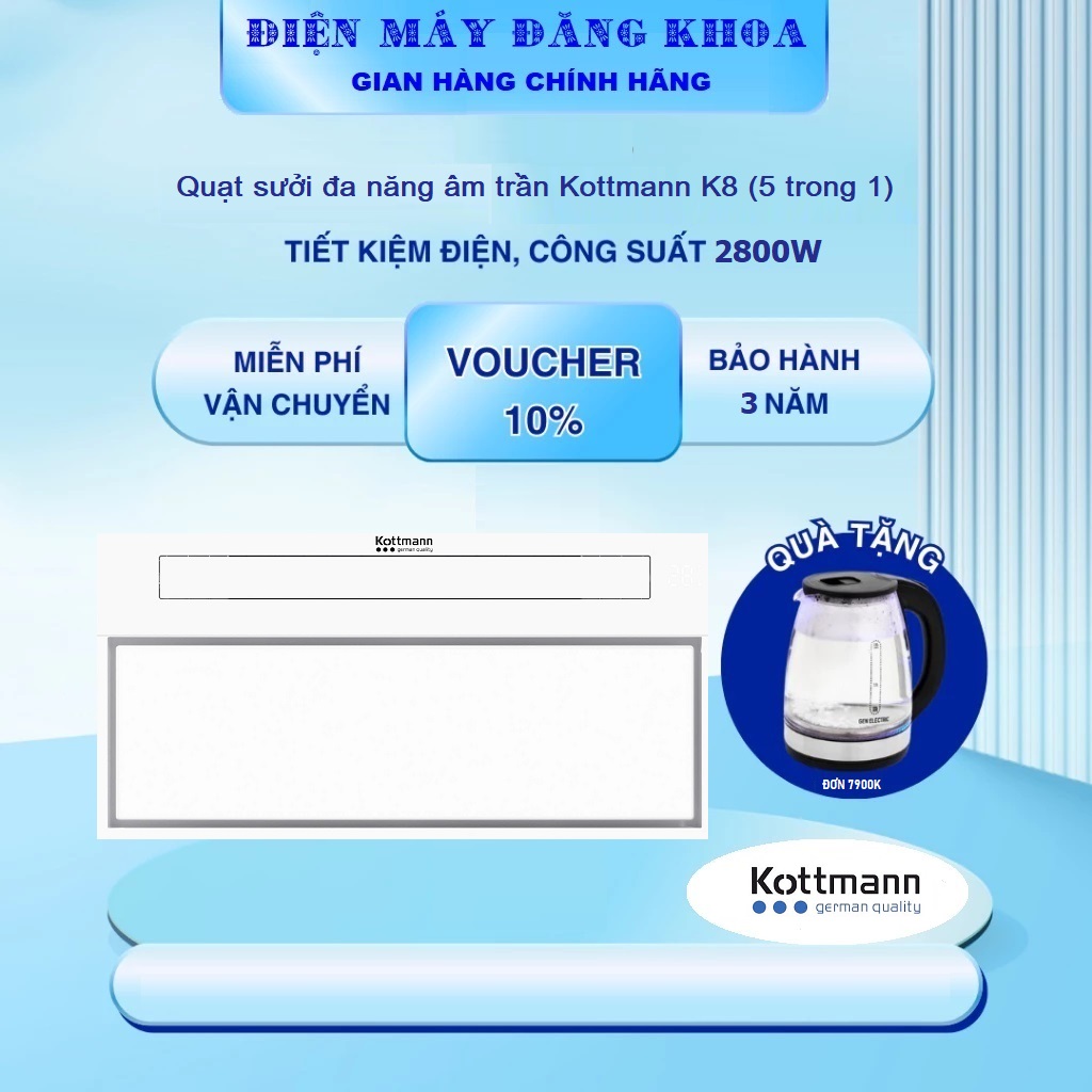 Quạt Âm Trần Đa Năng Kottmann K8 ( 5 trong 1)