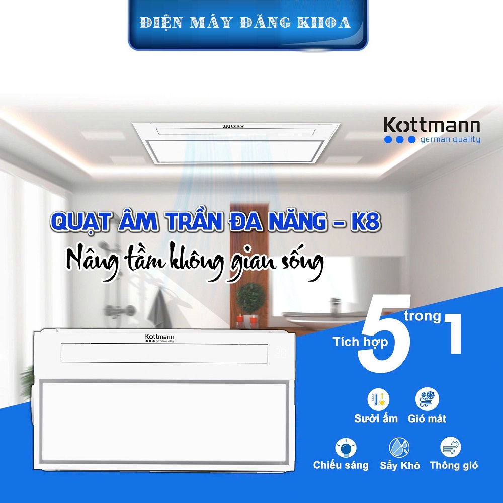 Quạt Âm Trần Đa Năng Kottmann K8 ( 5 trong 1)