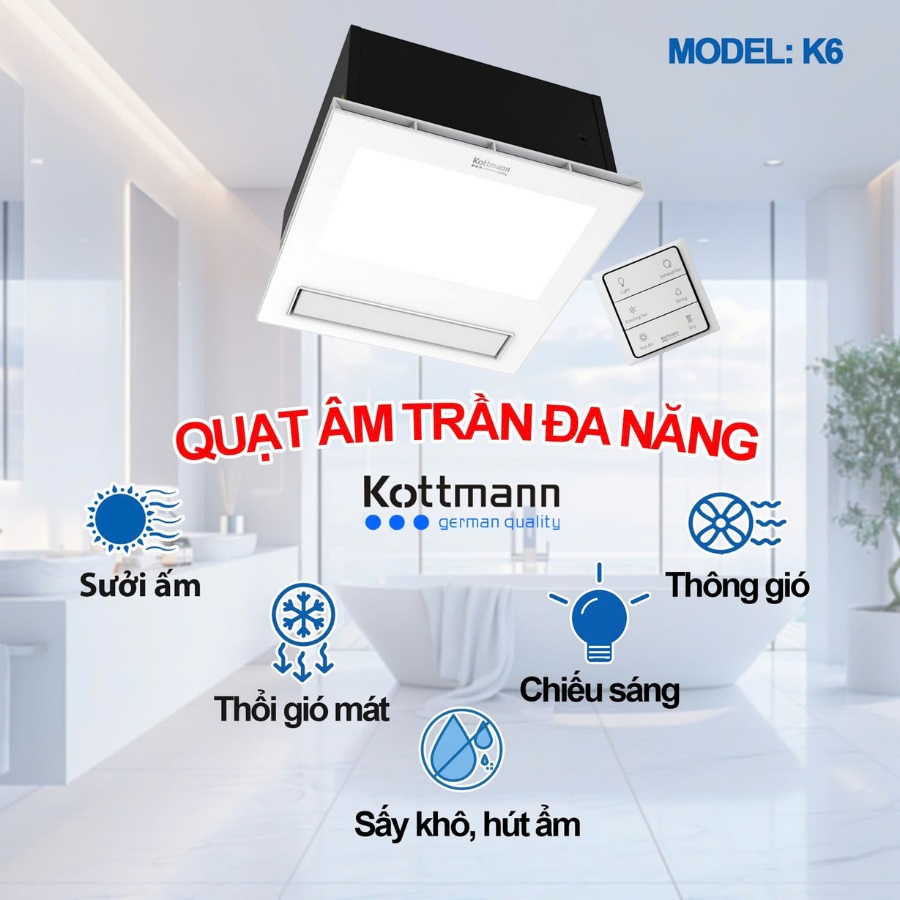 Quạt mát Âm Trần Đa Năng (5trong1) Kottmann K6