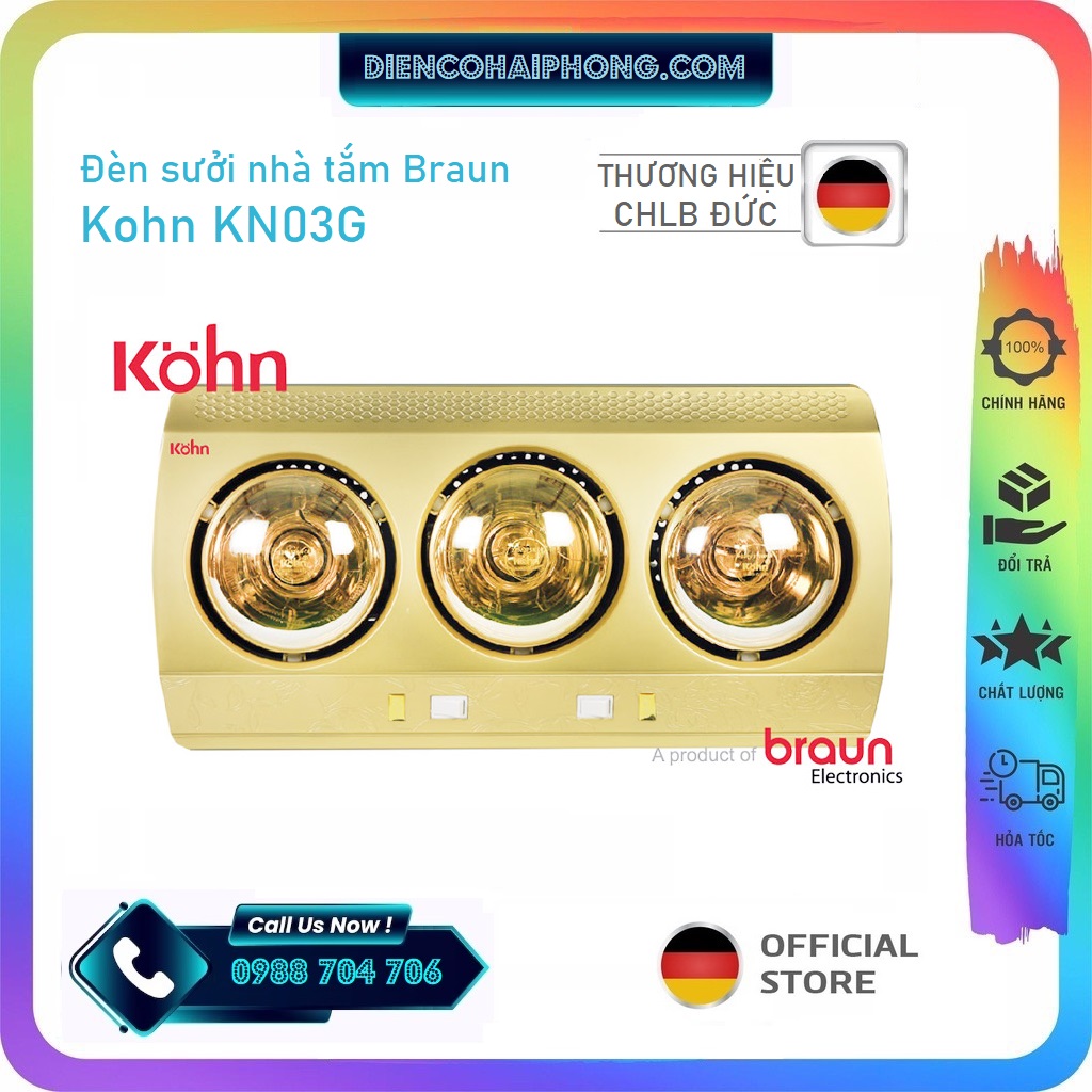 Đèn sưởi nhà tắm 3 bóng Braun Kohn Eco KN03G