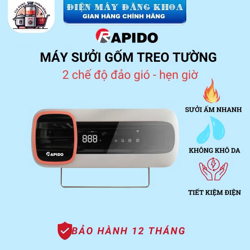 Quạt Sưởi Gốm phòng tắm Rapido RCH2000-D2 có điều khiển