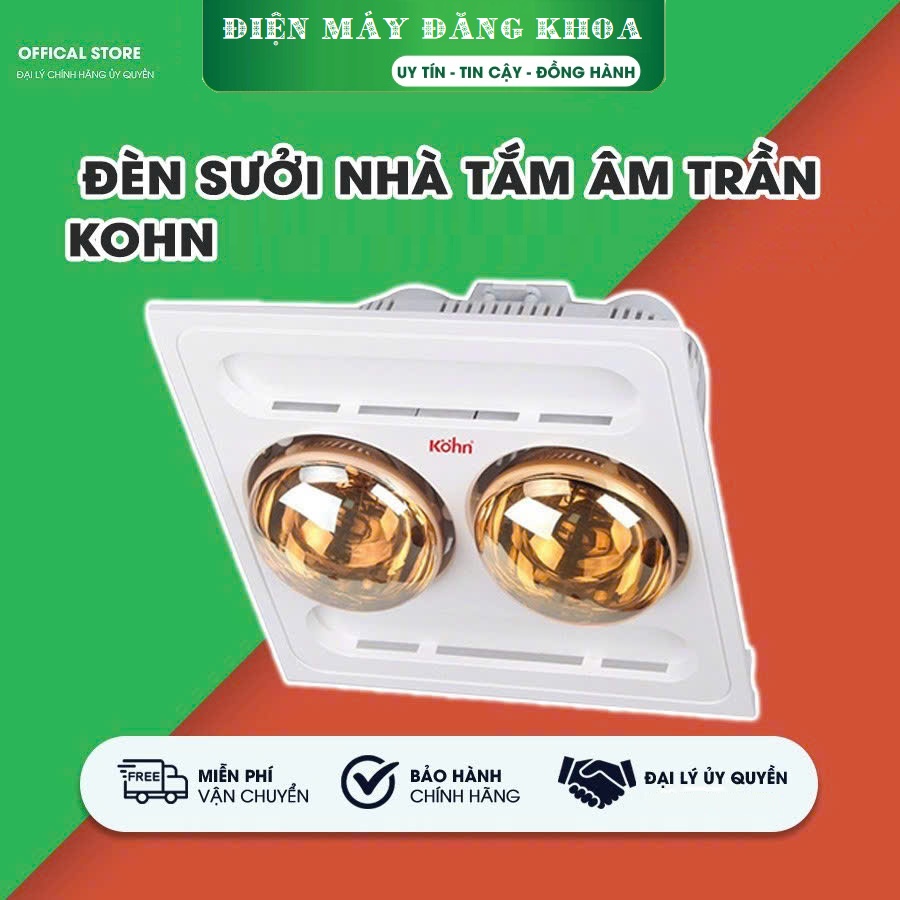 Đèn sưởi nhà tắm 2 bóng âm trần Kohn BK03G (Công tắc)