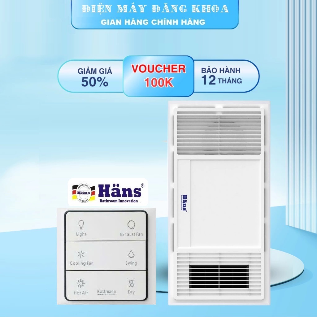 Quạt thổi nóng âm trần đa năng HANS tích hợp 4 chức năng HA2