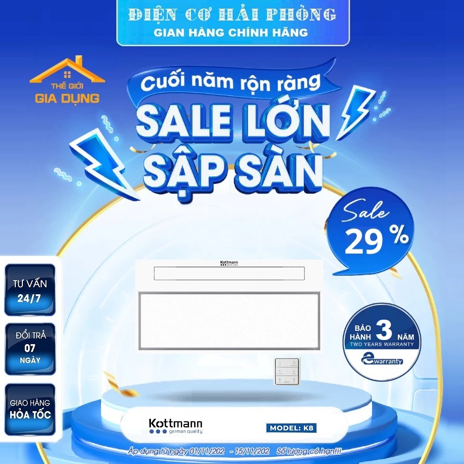 Quạt Âm Trần Đa Năng Kottmann K8 ( 5 trong 1)