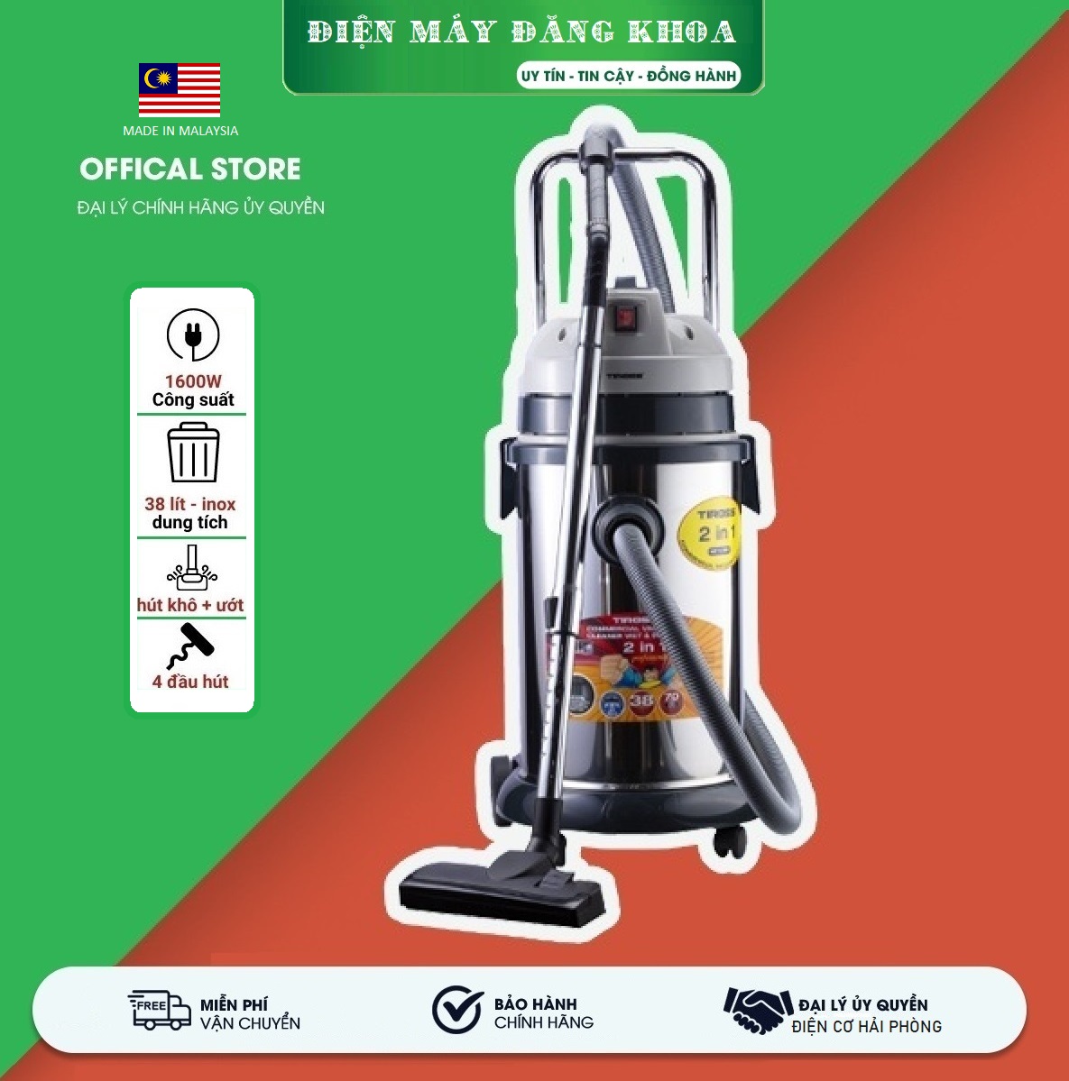 Máy hút bụi công nghiệp Tiross TS9303 (38 lít) Malaysia