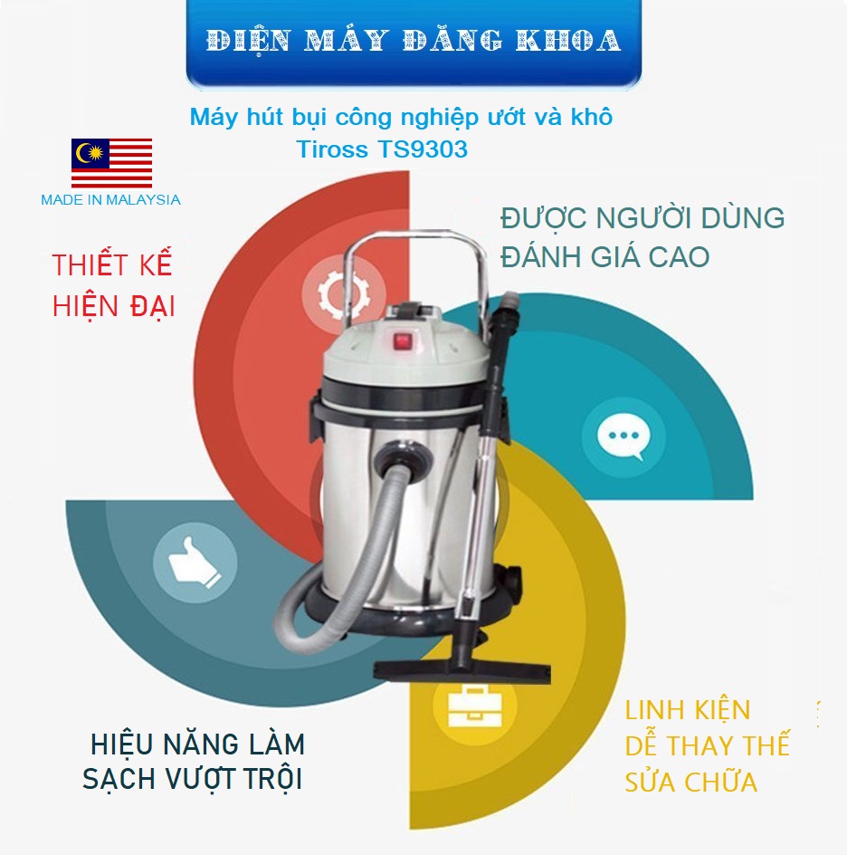 MÁY HÚT BỤI CÔNG NGHIỆP TIROSS TS9303 (38 LÍT, 1.600W)